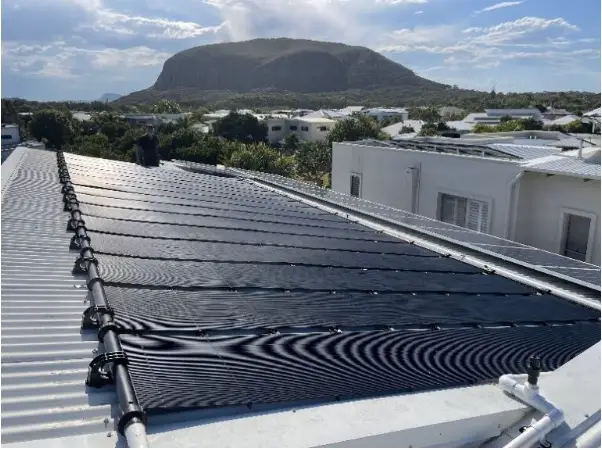 Gulfpanel solar pool heating installation on roof in Coolum Sunshine Coast